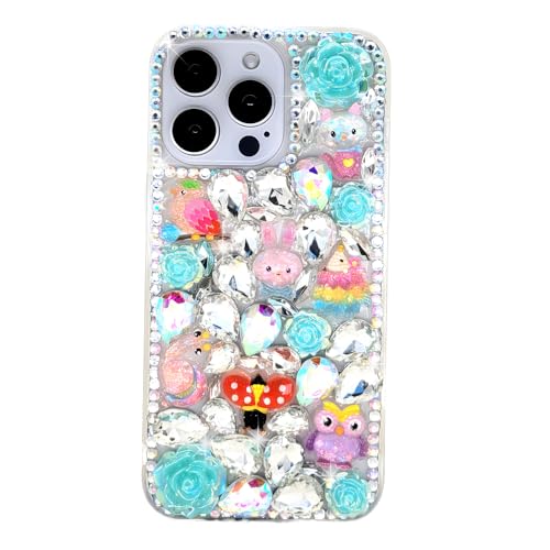 Ymyhyuxi Schutzhülle für iPhone 12, glitzernd, 3D, luxuriös, glitzernd, Kristall, Strass, Motiv: kleines Kaninchen, Grün von Ymyhyuxi