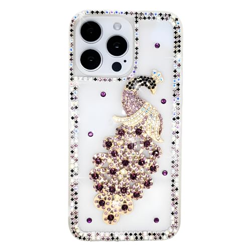 Ymyhyuxi Schutzhülle für iPhone 12 Pro, glitzernd, 3D, luxuriös, glitzernd, Kristall, Strass, Pfau, Violett von Ymyhyuxi