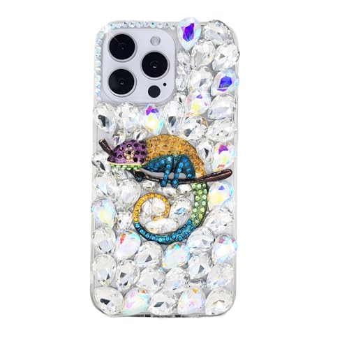 Ymyhyuxi Schutzhülle für iPhone 13 Mini, glitzernd, 3D, luxuriös, glitzernd, Kristall, Strass, Eidechse, goldfarben von Ymyhyuxi