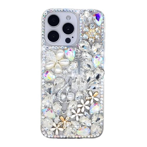 Ymyhyuxi Schutzhülle für iPhone 13 Pro, glitzernd, 3D, luxuriös, glitzernd, Kristall, Strass, Violine, silberfarben von Ymyhyuxi