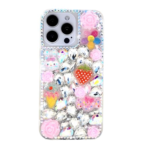 Ymyhyuxi Schutzhülle für iPhone 14 Pro Max, Glitzer, Glitzer, Strass, Erdbeere, Rosa von Ymyhyuxi