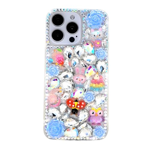 Ymyhyuxi Schutzhülle für iPhone 15, glitzernd, 3D, luxuriös, glitzernd, Kristall, Strass, Motiv: kleines Kaninchen, Blau von Ymyhyuxi