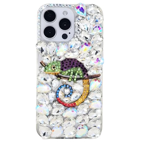 Ymyhyuxi Schutzhülle für iPhone 16, glitzernd, 3D, luxuriös, glitzernd, Kristall, Strass, Eidechse, Violett von Ymyhyuxi