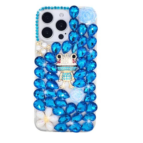 Ymyhyuxi Schutzhülle für iPhone 16 Plus, glitzernd, 3D, luxuriös, glitzernd, Kristall, Strass, Frosch, mit großem Mund (blau) von Ymyhyuxi