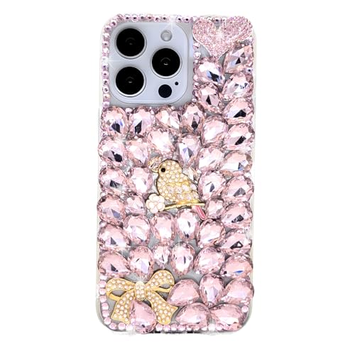 Ymyhyuxi Schutzhülle für iPhone 7, glitzernd, 3D, luxuriös, glitzernd, Kristall, Strass, Liebesvogel (Rosa) von Ymyhyuxi