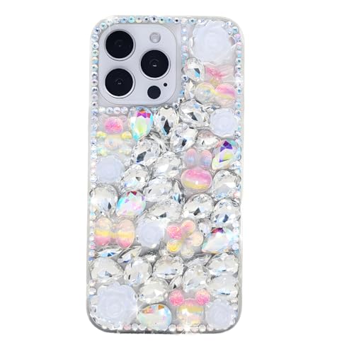 Ymyhyuxi Schutzhülle für iPhone Xs, glitzernd, 3D, luxuriös, glitzernd, Kristall, Strass, Blume, Baum (weiß) von Ymyhyuxi