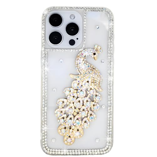 Ymyhyuxi Schutzhülle für iPhone Xs, glitzernd, 3D, luxuriös, glitzernd, Kristall, Strass, Pfau, AB von Ymyhyuxi