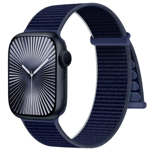 Ynitec Sport Nylon Armband Kompatibel mit Apple Watch Armband 41mm 40mm 38mm 42mm - Series 10 Damen Herren, Verstellbares Ersatz Band Loop Uhrenarmband für iWatch Series 10 9 8 7 6 5 4 3 2 1 SE, Blau von Ynitec