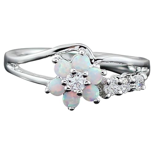 Blumen-Opal-Ring - Exquisite weiße Ringe Rundschliff, Geburtstag Vorschlag Geschenk Braut Verlobungsfeier Band Ringe für Frauen von Ynnhik