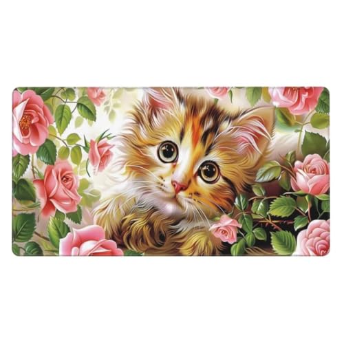 Gaming Mauspad Katze,Mousepad Rose Mauspad Groß 1200x600mm,rutschfeste Gummibasis Schreibtischunterlage,Verbessert Präzision und Geschwindigkei,Gaming-Mauspads für PC,Laptop,Kinder Geschenk ly-428 von Ynulann