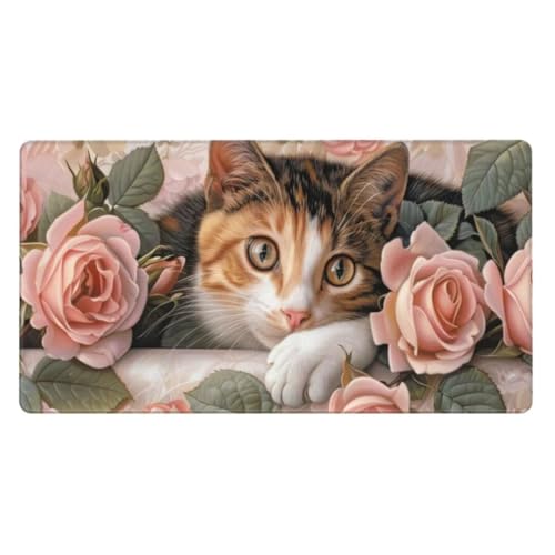 Gaming Mauspad Rose,Mousepad Katze Mauspad Groß 1000x500mm,rutschfeste Gummibasis Schreibtischunterlage,Verbessert Präzision und Geschwindigkei,Gaming-Mauspads für PC,Laptop,Kinder Geschenk ly-426 von Ynulann