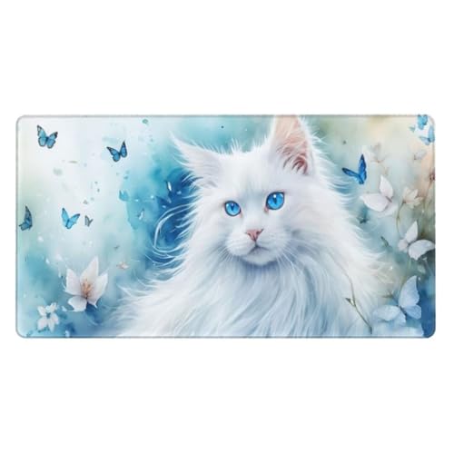 Gaming Mauspad Weiß,Mousepad Katze Mauspad Groß 1600x800mm,rutschfeste Gummibasis Schreibtischunterlage,Verbessert Präzision und Geschwindigkei,Gaming-Mauspads für PC,Laptop,Kinder Geschenk ly-50 von Ynulann