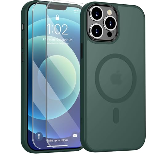 Yoawiful für Handyhülle iPhone 13 Pro Max Hülle Magnetisch Kompatibel mit Mag Safe mit 2 Stück Panzerfolie Kratzfest Mattiert,[Military stoßfest] Schutzhülle Case für iPhone 13 Pro Max Grün von Yoawiful