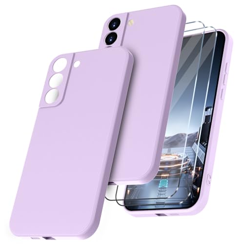 Yoawiful für Samsung Galaxy S22 Hülle mit 2 Stück Panzerfolie und Kameraschutz,Handyhülle Samsung S22 Hülle stoßfest dünn weich Kratzfest, Schutzhülle Case für Samsung S22 4G 5G lila von Yoawiful