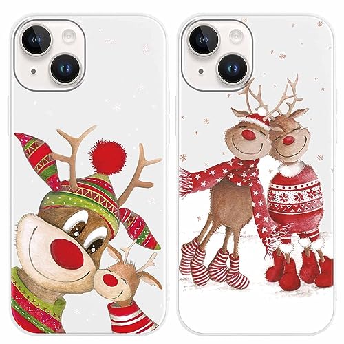 Yoedge [2 Stück Weihnachten Handyhülle für iPhone 15 Pro 6,1" Hülle, Dünn Süß Weihnach Elch Muster Case, Weich Silikon TPU Stoßfest Kratzfeste Christmas Schutzhülle Cover für iPhone 15 Pro, Weiß von Yoedge