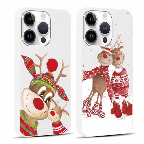 Yoedge 2 Stück Weihnachten Handyhülle für iPhone 16 Pro 6,3" Hülle, Dünn Süß Weihnach Elch Muster Case, Weich Silikon TPU Stoßfest Kratzfeste Christmas Schutzhülle Cover für iPhone 16 Pro, Weiß Hirsch von Yoedge