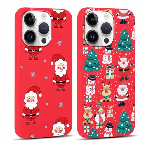 Yoedge 2 Stück Weihnachten Handyhülle für iPhone 16 Pro Max 6,9" Hülle, Dünn Süß Muster Weihnachtsmann Rot Case, Weich Silikon TPU Stoßfest Christmas Schutzhülle Cover für iPhone 16 Pro Max, Hirsch von Yoedge