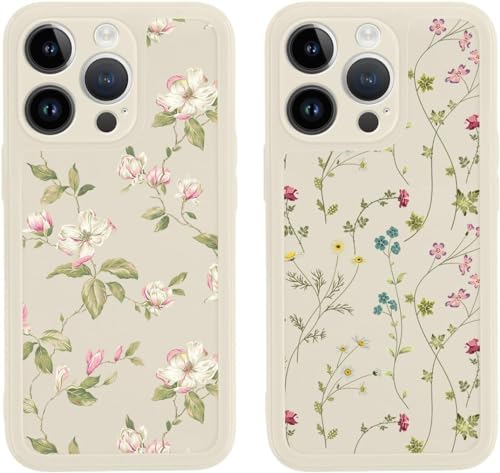 Yoedge 2 Stück Blumen HandyHülle für iPhone 15 Pro Max Hülle Blume 6,7", Silikon Handy Hülle für iPhone 15 Pro Max Case 3D Flower Muster Aesthetic Mädchen Frauen Geschenk Schutzhülle Weiß Cover von Yoedge