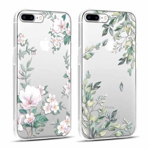 Yoedge 2 Stück Durchsichtig HandyHülle für iPhone 8 Plus / 7 Plus Hülle Blumen 5,5",Transparent Silikon Handy Hülle für iPhone 8 Plus Case 3D Muster Aesthetic Mädchen Frauen Geschenk Schutzhülle Cover von Yoedge