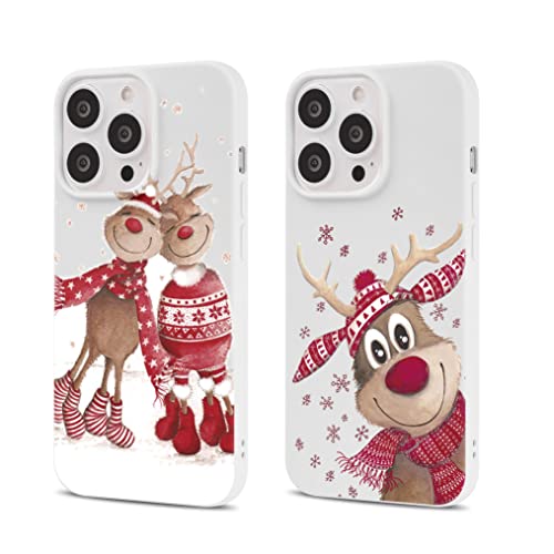 Yoedge 2 Stück Hülle für Apple iPhone 12 Pro 6,1", Weiß Weich TPU Silikon Weihnachten Handyhülle mit Elch Muster Motiv, TPU Stoßfeste Soft Slim Case Cover für iPhone12 Pro, Elch von Yoedge