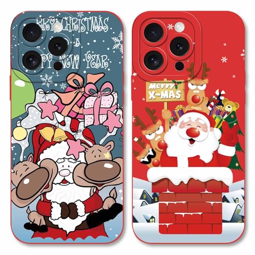 Yoedge 2 Stück Weihnachte Hülle für Apple iPhone 15 Pro Max 6,7", Handyhülle mit Cartoon Christmas Muster Motiv Design Case, Weiches Silikon Stoßfest Kratzfest Schutzhülle Cover, Weihnachtsmann von Yoedge