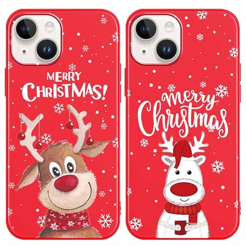 Yoedge 2 Stück Weihnachten Handyhülle für Apple iPhone 15 Pro Hülle 6,1", Rot Weihnachts Schutzhülle mit Elch Muster Aesthetic, Weich Silikon Stoßfeste Christmas Case Cover für iPhone 15 Pro, Hirsch von Yoedge