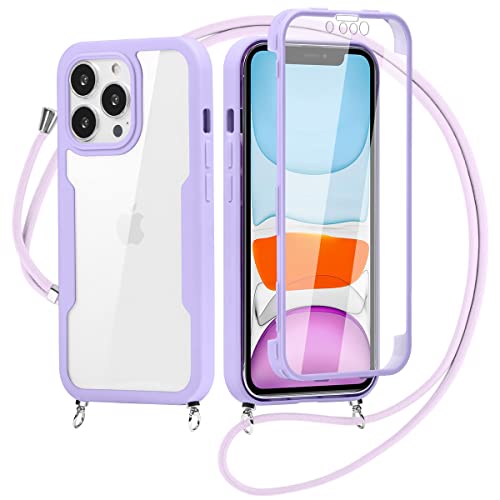 Yoedge 360 Grad Handyhülle Handykette für Samsung Galaxy A33 5G 6,4", Necklace Silikon TPU Fullbody Schutzhülle mit Integriertem Displayschutz Transparent Stoßfest Hülle mit Band zum Umhängen -Violett von Yoedge