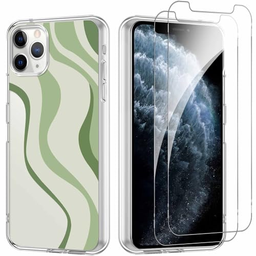 Yoedge Handyhülle für iPhone 11 Pro 5,8'' Hülle mit 2 Stück Schutzfolie Schutzglas, Aesthetic Design Mädchen Muster Klare Schutzhülle, Dünne Silikon Transparent Hülle für iPhone 11 Pro, Kunst von Yoedge