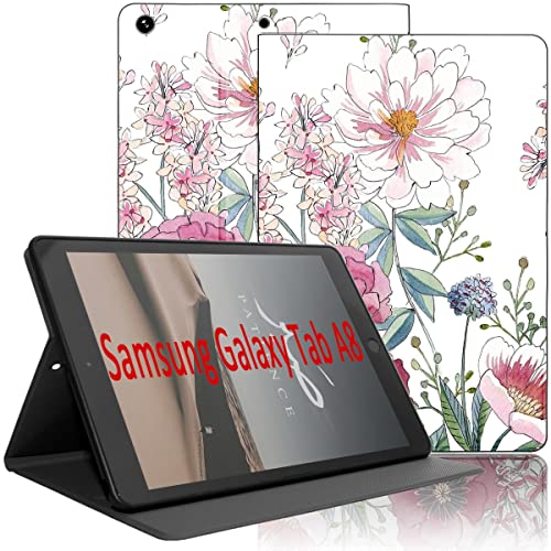 Yoedge Hülle Kompatibel mit Samsung Galaxy Tab A8 10,5 Zoll 2021 SM-X200/ X205/ X207, Ultra Dünn Leicht SchutzHülle mit Standfunktion TPU Rücken Slim PU Leder Smart Folio Tablet Cover, Blume 2 von Yoedge