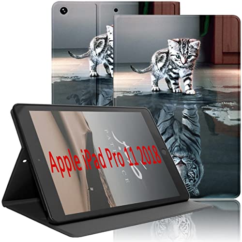 Yoedge Hülle Kompatibel mit iPad Pro 11 Zoll (Modell 2021/2020 / 2018), Ultra Dünn Leicht SchutzHülle mit Standfunktion TPU Rücken Slim PU Leder Smart Folio Tablet Cover für iPad Pro 11, Katze Tiger von Yoedge