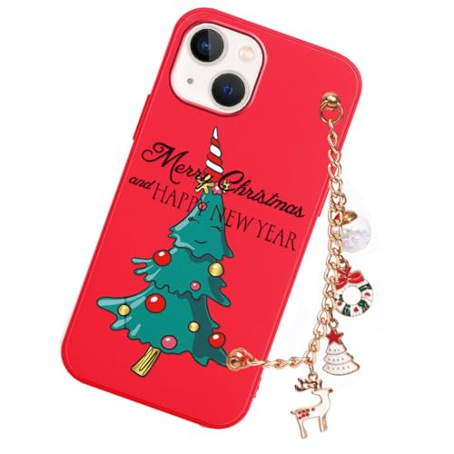 Yoedge Weihnachten Handykette Handyhülle für iPhone 14/iPhone 13 6,1" Hülle mit Band, Weihnachts Schutzhülle mit Süß Muster Design, Weich Silikon TPU Stoßfest Christmas Case Cover für iPhone 13, Rot von Yoedge