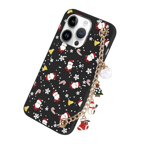 Yoedge Weihnachten Handykette Handyhülle für iPhone 15 Pro 6,1" Hülle mit Band, Weihnachts Schutzhülle mit Muster Weihnachtsmann, Weich Silikon TPU Stoßfest Christmas Case Cover für, Schwarz von Yoedge