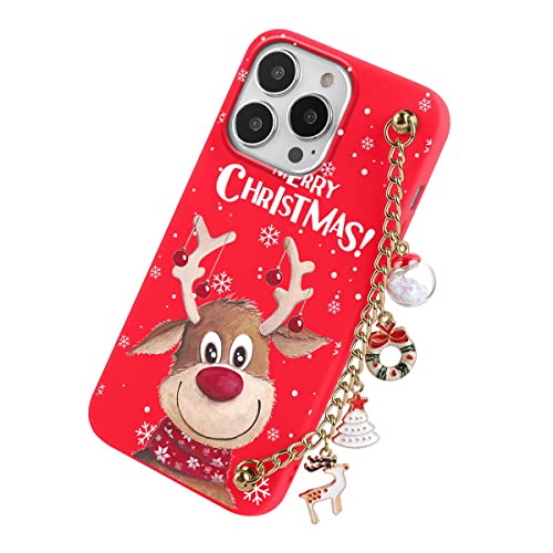 Yoedge Weihnachten Rote Handyhülle für Samsung Galaxy S21 FE (5G) 6,4" mit Band Handykette, Silikon Hülle mit Hirsch Muster, Schutzhülle mit Kette Kordel Stoßfest Cover für Samsung S21 FE (5G), Elch 3 von Yoedge