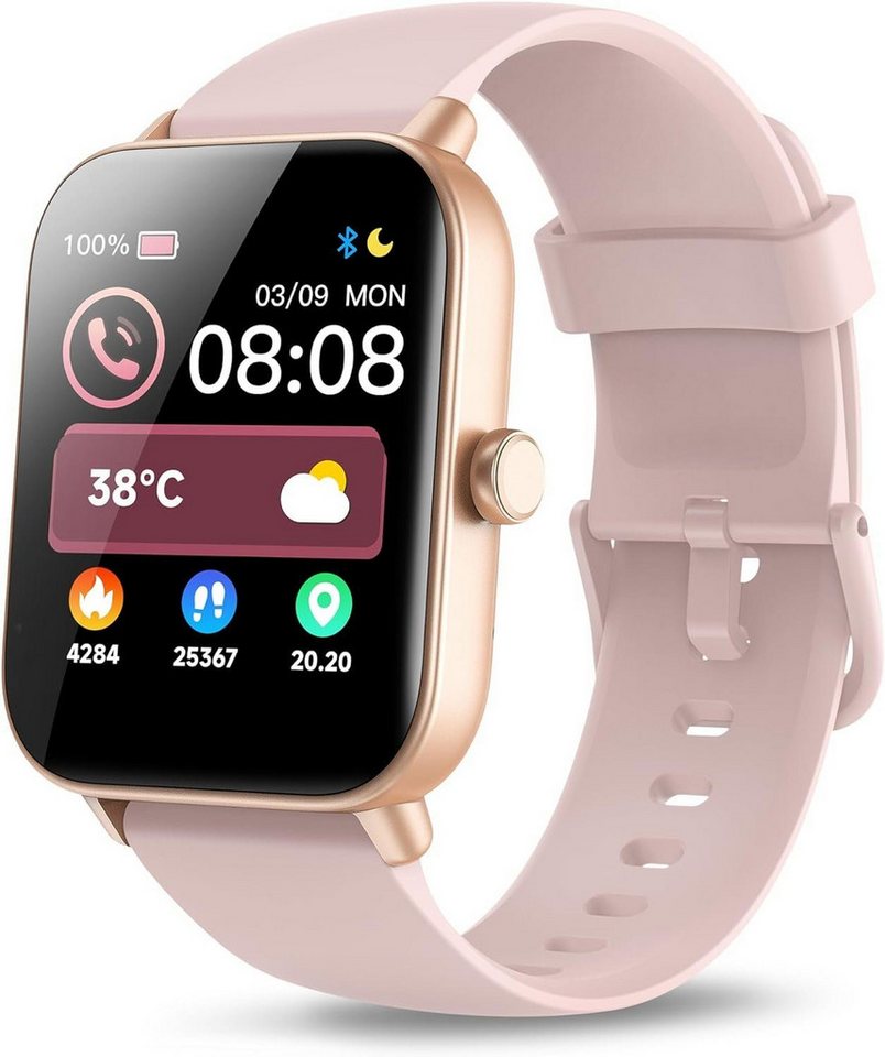 Yoever Smartwatch (1,8 Zoll, Android iOS), Damen mit schrittzähler herzfrequenz schlafmonitor wasserdichte von Yoever