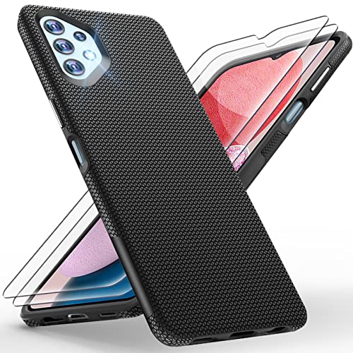 Yohii Handyhülle für Samsung Galaxy A13 4G Hülle, mit 2 Stück Schutzfolie, Stoßfest Kratzfestigkeit rutschfest Schutzhülle Schwer Silikon Tough Armor Fallschutz Case (Schwarz) von Yohii