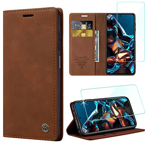 Yohii Handyhülle für Xiaomi Redmi Note 12 Pro 5G/ Xiaomi Poco X5 Pro 5G Hülle mit Schutzfolie, Premium PU Leder Wallet Tasche Flip Case für Xiaomi Poco X5 Pro/Redmi Note 12 Pro 5G Hülle - Braun von Yohii