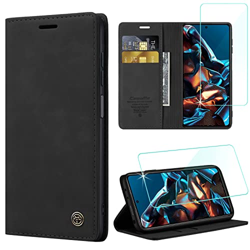 Yohii Handyhülle für Xiaomi Redmi Note 12 Pro 5G/ Xiaomi Poco X5 Pro 5G Hülle mit Schutzfolie, Premium PU Leder Wallet Tasche Flip Case für Xiaomi Poco X5 Pro/Redmi Note 12 Pro 5G Hülle - Schwarz von Yohii