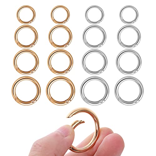 16 Stücke Runde Karabinerhaken Metall Kleine Karabinerhaken O-Ring Karabiner Gold Silber Federspaltringe für Schlüsselanhänger Rucksack Anhänger 20mm 24mm 26mm 30mm von Yolev