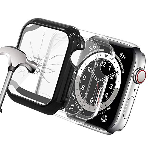 Yolovie (2-Stück) Kompatibel für Apple Watch 38mm Hülle Serie 3/2/1, wasserdichtes weiches TPU mit HD-Zubehör für gehärtete Folien für iwatch Man (38mm Schwarz/Transparent) von Yolovie
