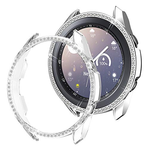 Yolovie (2 Stück Kompatibel mit Galaxy Watch 3 41mm 45mm Hülle, Bling Kristall Strass Bumper Shell Schutzhülle Rahmen Glänzend Diamant Hüllen für Frauen (41mm Klar Silber) von Yolovie