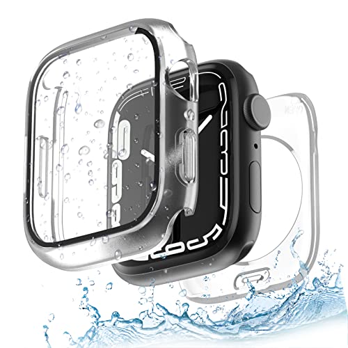 Yolovie 2 in 1 wasserdichte Hülle Kompatibel für Apple Watch SE SE2 Serie 6 5 4 44mm Zubehör, iWatch Glas Displayschutz PC Hard Schutz Case Schutzhülle+Hinterer Rahmenfür Damen Herren 44mm Clear von Yolovie