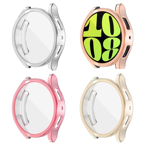 Yolovie (4-Stück) Schutzhülle Kompatibel mit Samsung Galaxy Watch 6 (Version 2023) 44mm hülle Displayschutz Silikon Robuster Stoßfänger Cover (Silber/Roségold/Rosa/Cream) von Yolovie