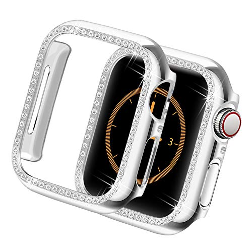 Yolovie Kompatibel für Apple Watch Hülle 38mm Series 3 2 1, Harter PC Bling Gehäuse mit glitzernden Strass-Steinen in Diamant Gestell Schutzhülle Stoßstange Frauen für iWatch (Silber) von Yolovie