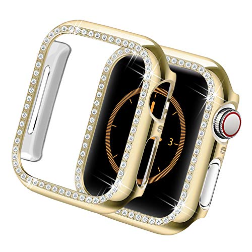 Yolovie Kompatibel für Apple Watch Hülle 40mm SE Series 6 5 4, Harter PC Bling Gehäuse mit glitzernden Strass-Steinen in Diamant Gestell Schutzhülle Stoßstange Frauen für iWatch (Gold) von Yolovie