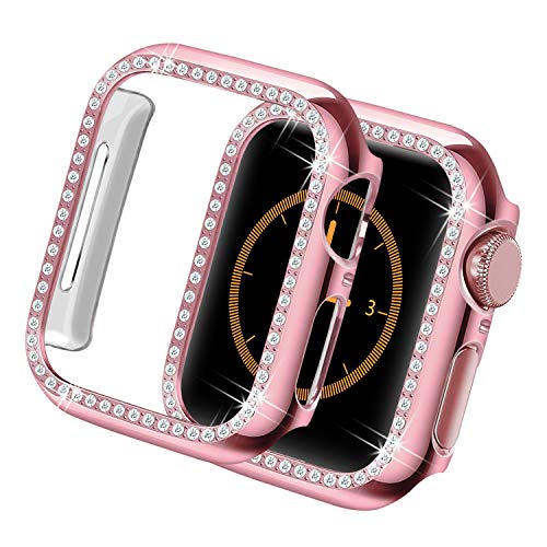 Yolovie Kompatibel für Apple Watch Hülle 42mm Series 3 2 1, Harter PC Bling Gehäuse mit glitzernden Strass-Steinen in Diamant Gestell Schutzhülle Stoßstange Frauen für iWatch (Rosa) von Yolovie