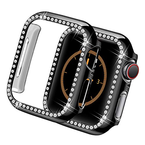Yolovie Kompatibel für Apple Watch Hülle 42mm Series 3 2 1, Harter PC Bling Gehäuse mit glitzernden Strass-Steinen in Diamant Gestell Schutzhülle Stoßstange Frauen für iWatch (Schwarz) von Yolovie