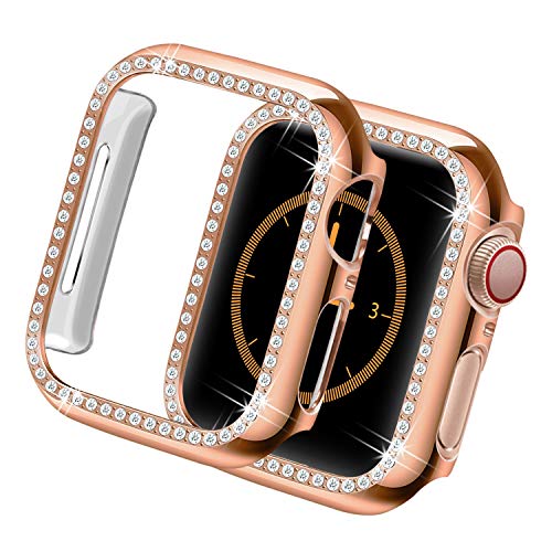 Yolovie Kompatibel für Apple Watch Hülle 44mm SE Series 6 5 4, Harter PC Bling Gehäuse mit glitzernden Strass-Steinen in Diamant Gestell Schutzhülle Stoßstange Frauen für iWatch (Rosé Gold) von Yolovie