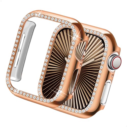 Yolovie Kompatibel für Apple Watch Hülle Series 10 42mm, Harter PC Bling Gehäuse mit glitzernden Strass-Steinen in Diamant Gestell Schutzhülle Stoßstange Frauen für iWatch (Rosé Gold) von Yolovie