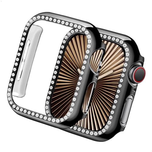 Yolovie Kompatibel für Apple Watch Hülle Series 10 42mm, Harter PC Bling Gehäuse mit glitzernden Strass-Steinen in Diamant Gestell Schutzhülle Stoßstange Frauen für iWatch (Schwarz) von Yolovie