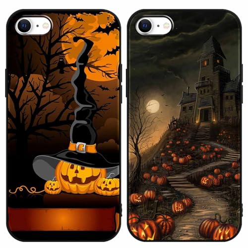 Yomjew 2 Stück Halloween-Handyhülle für iPhone 7/8/SE 2020/2022 4,7 Zoll, matte Hülle mit süßem coolem Kürbismuster, stoßfest, weiche Silikon-Abdeckung für Teenager, Mädchen und Jungen, Frauen und von Yomjew